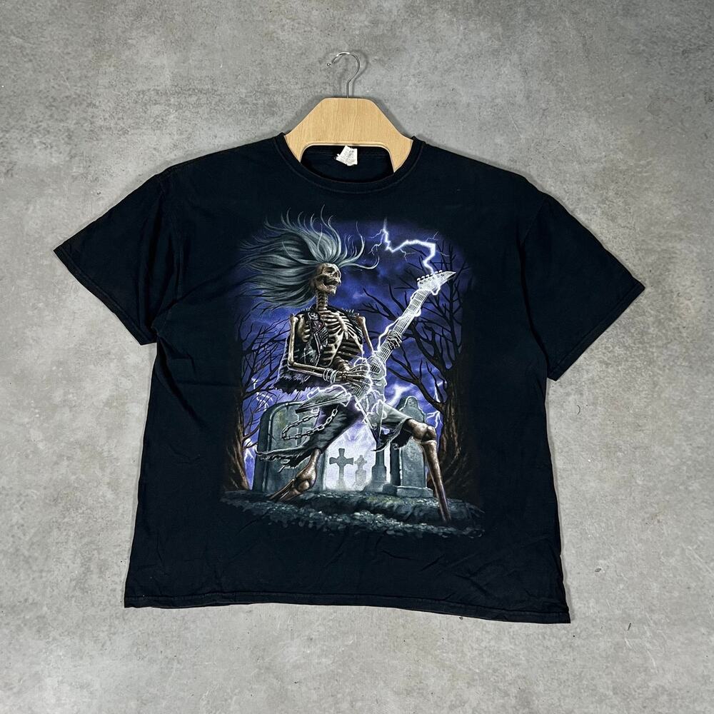 Skeleton Playing Guitar Men's Tshirt Size XL Music Rock Metal